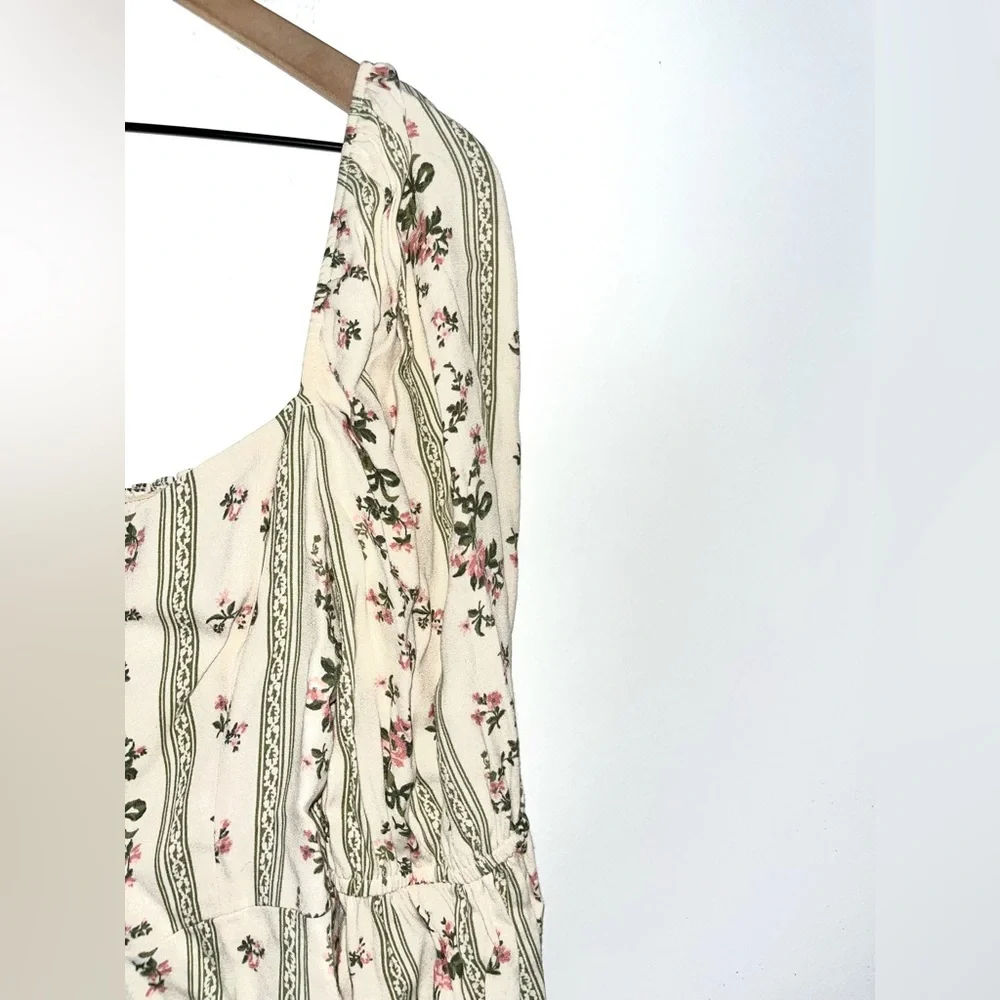 Reformation Cream Floral Peasant Blouse with Pink and Green Accents